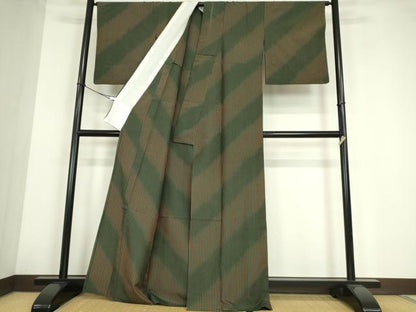 平和屋着物▽上質な紬　単衣　縞　正絹　逸品　DABE4233az