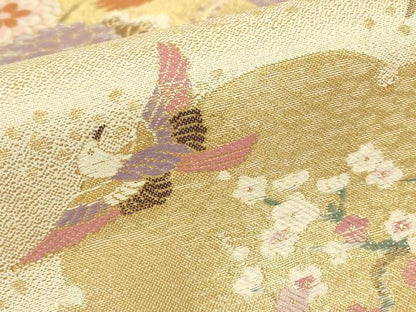 平和屋着物▼六通柄袋帯 枝垂れ桜飛鳥牡丹文 金糸 正絹 逸品 DABE4241az