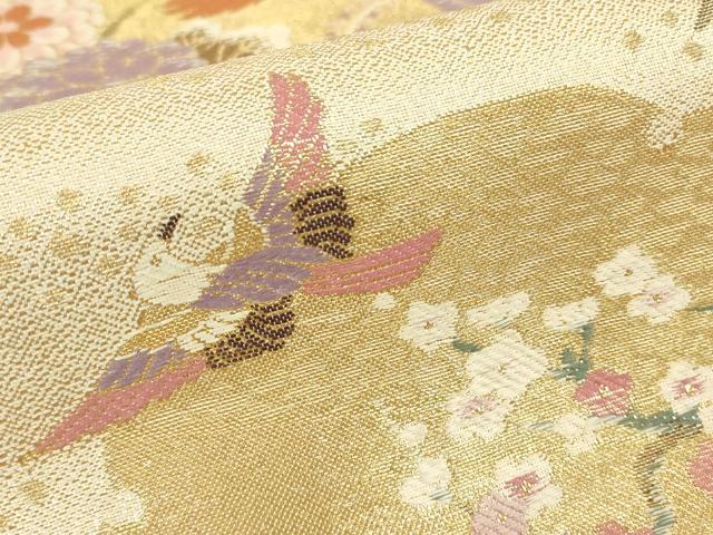 平和屋着物▼六通柄袋帯 枝垂れ桜飛鳥牡丹文 金糸 正絹 逸品 DABE4241az