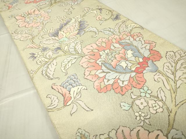 平和屋着物▼六通柄袋帯 更紗花文 金糸 正絹 逸品 DABE4247az