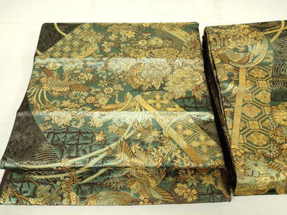 平和屋着物▼つけ帯 鳳凰花文 金糸 正絹 逸品 DABE4261az