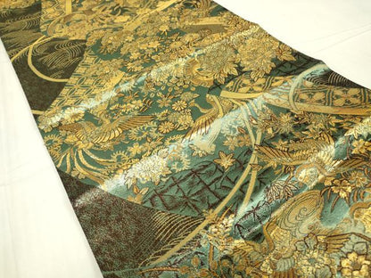 平和屋着物▼つけ帯 鳳凰花文 金糸 正絹 逸品 DABE4261az