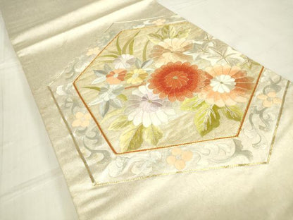 平和屋着物▼中国三大刺繍　相良刺繍　総刺繍　太鼓柄袋帯　駒刺繍　亀甲花文　金糸　引箔　正絹　逸品　DABE4267az