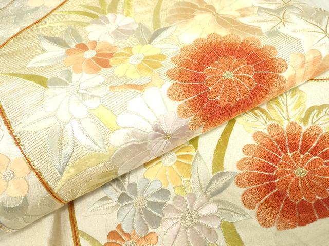 平和屋着物▼中国三大刺繍　相良刺繍　総刺繍　太鼓柄袋帯　駒刺繍　亀甲花文　金糸　引箔　正絹　逸品　DABE4267az