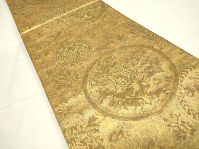 平和屋着物▼西陣　高島織物　六通柄袋帯　青銅箔　狩猟丸文　金糸　正絹　逸品　DABE4269az