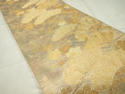 平和屋着物▼六通柄袋帯 老松花文 金糸 正絹 逸品 DABE4287az