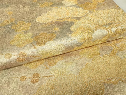 平和屋着物▼六通柄袋帯 老松花文 金糸 正絹 逸品 DABE4287az