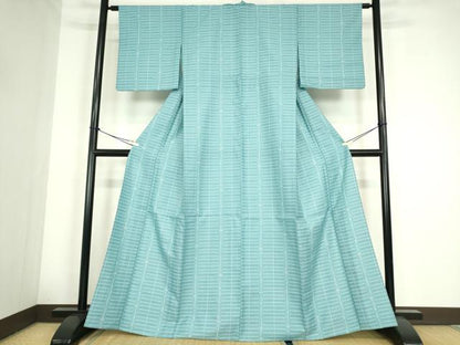 平和屋着物▽小紋　単衣　格子花文　洗える着物　DABE4301az