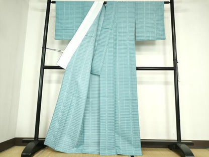 平和屋着物▽小紋　単衣　格子花文　洗える着物　DABE4301az