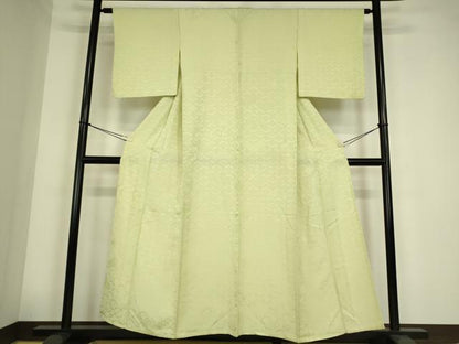 平和屋着物▽上質な色無地　単衣　青海波地紋　若芽色　正絹　逸品　DABE4303az