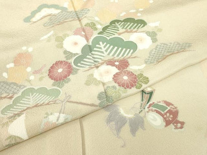 平和屋着物▽訪問着　単衣　宝尽くし花文　正絹　逸品　DABE4306az