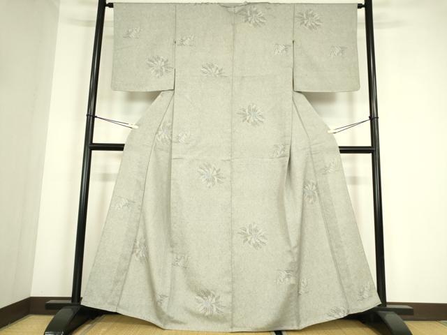 平和屋着物▽上質なお召　単衣　舞花文　正絹　逸品　DABE4307az