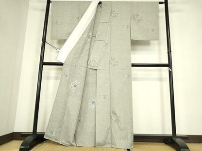 平和屋着物▽上質なお召　単衣　舞花文　正絹　逸品　DABE4307az