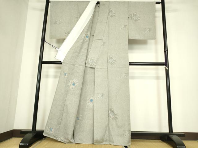 平和屋着物▽上質なお召　単衣　舞花文　正絹　逸品　DABE4307az