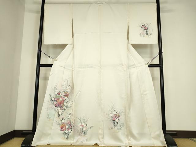 平和屋着物▽訪問着　単衣　色紙花文　金彩　正絹　逸品　DABE4308az