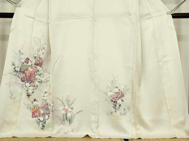 平和屋着物▽訪問着　単衣　色紙花文　金彩　正絹　逸品　DABE4308az