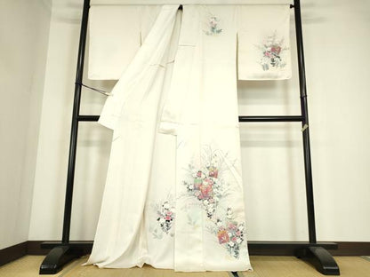 平和屋着物▽訪問着　単衣　色紙花文　金彩　正絹　逸品　DABE4308az