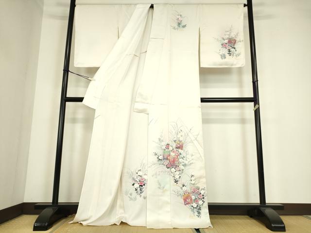 平和屋着物▽訪問着　単衣　色紙花文　金彩　正絹　逸品　DABE4308az
