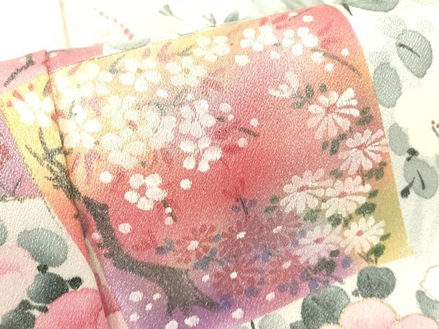 平和屋着物▽訪問着　単衣　色紙花文　金彩　正絹　逸品　DABE4308az