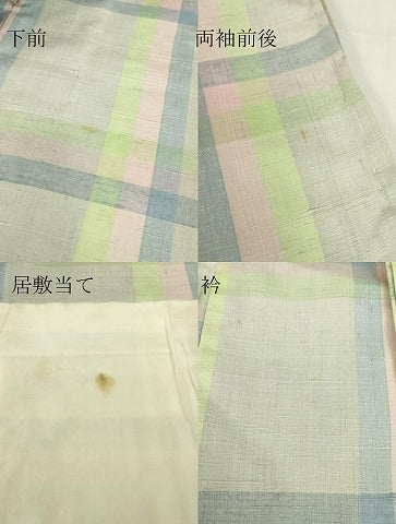 平和屋着物▽結城紬　単衣　格子　証紙付き　正絹　逸品　DABE4311az