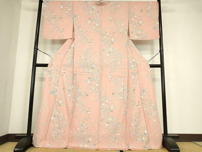 平和屋着物▽上質な小紋　単衣　草花文　正絹　逸品　DABE4313az