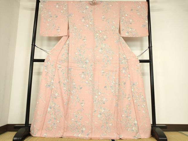 平和屋着物▽上質な小紋　単衣　草花文　正絹　逸品　DABE4313az