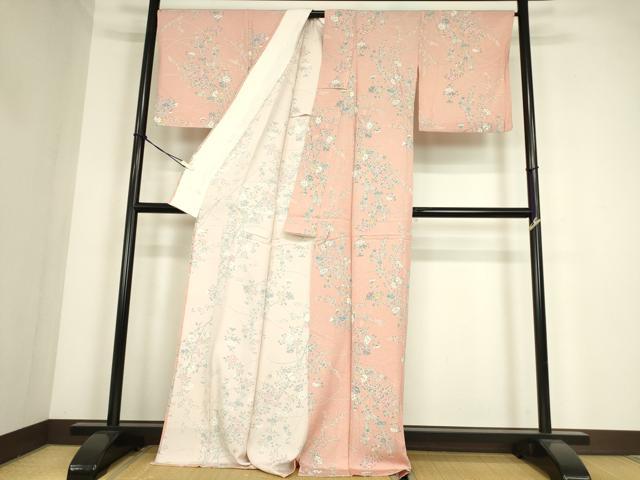 平和屋着物▽上質な小紋　単衣　草花文　正絹　逸品　DABE4313az