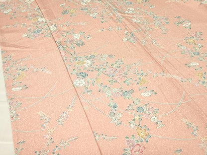 平和屋着物▽上質な小紋　単衣　草花文　正絹　逸品　DABE4313az
