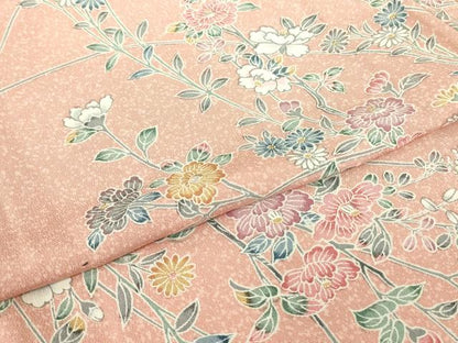 平和屋着物▽上質な小紋　単衣　草花文　正絹　逸品　DABE4313az
