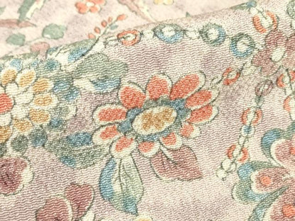 平和屋着物▽上質な小紋　単衣　草花文　鬼しぼ縮緬　正絹　逸品　DABE4314az