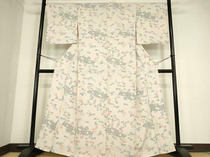 平和屋着物▽上質な小紋　単衣　雲取り花文　正絹　逸品　DABE4315az