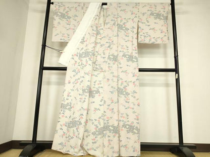 平和屋着物▽上質な小紋　単衣　雲取り花文　正絹　逸品　DABE4315az