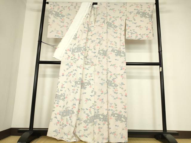 平和屋着物▽上質な小紋　単衣　雲取り花文　正絹　逸品　DABE4315az