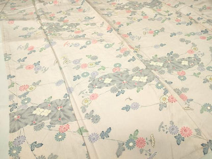 平和屋着物▽上質な小紋　単衣　雲取り花文　正絹　逸品　DABE4315az