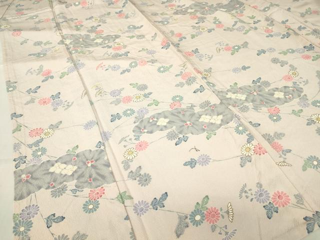 平和屋着物▽上質な小紋　単衣　雲取り花文　正絹　逸品　DABE4315az