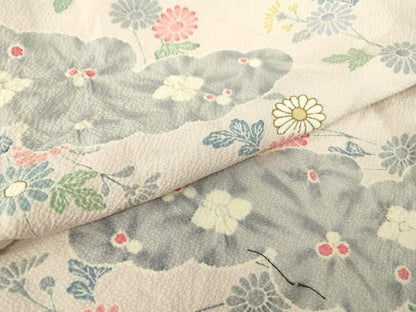 平和屋着物▽上質な小紋　単衣　雲取り花文　正絹　逸品　DABE4315az