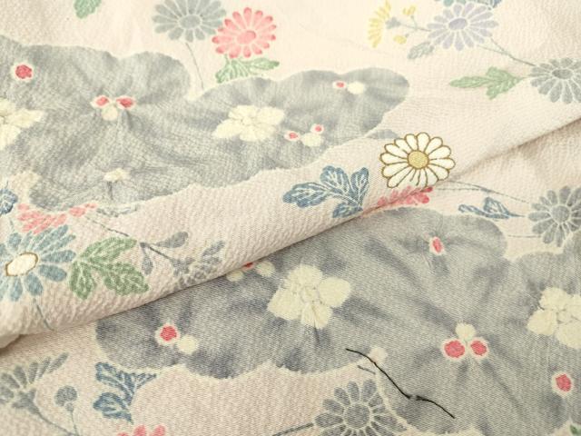 平和屋着物▽上質な小紋　単衣　雲取り花文　正絹　逸品　DABE4315az