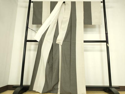 平和屋着物▽本塩沢　単衣　間道　110亀甲　正絹　逸品　DABE4319az