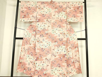 平和屋着物▽上質な小紋　単衣　飛鳥霞花文　金彩　正絹　逸品　DABE4321az