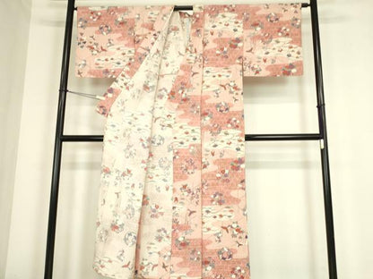 平和屋着物▽上質な小紋　単衣　飛鳥霞花文　金彩　正絹　逸品　DABE4321az