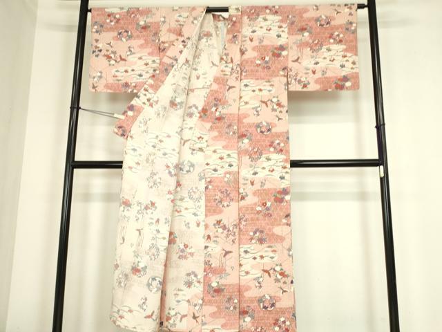 平和屋着物▽上質な小紋　単衣　飛鳥霞花文　金彩　正絹　逸品　DABE4321az