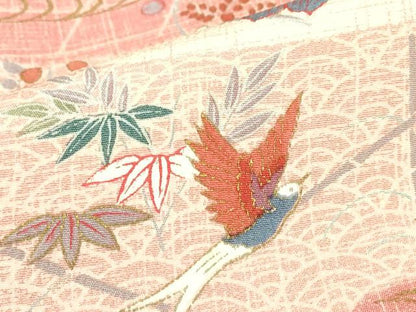 平和屋着物▽上質な小紋　単衣　飛鳥霞花文　金彩　正絹　逸品　DABE4321az