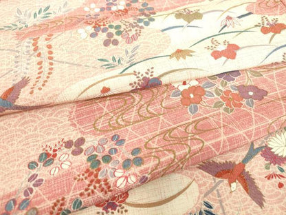 平和屋着物▽上質な小紋　単衣　飛鳥霞花文　金彩　正絹　逸品　DABE4321az