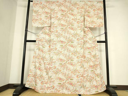 平和屋着物▽上質な小紋　単衣　風景花文　正絹　逸品　未使用　DABE4323az