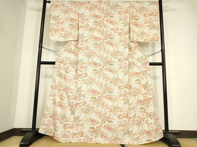 平和屋着物▽上質な小紋　単衣　風景花文　正絹　逸品　未使用　DABE4323az