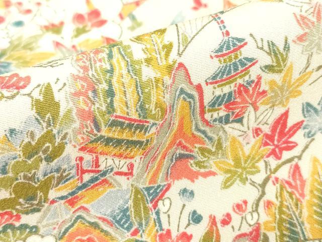 平和屋着物▽上質な小紋　単衣　風景花文　正絹　逸品　未使用　DABE4323az