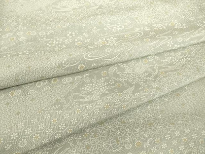 平和屋着物▽江戸小紋　単衣　流水花鳥文　正絹　逸品　DABE4324az