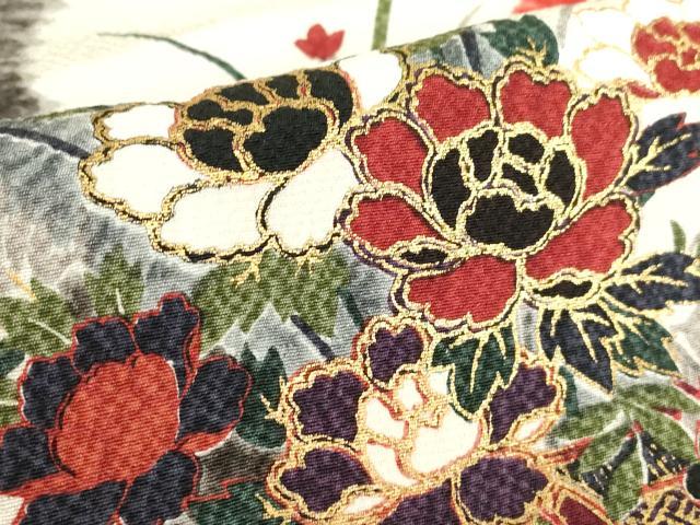 平和屋着物▽上質な小紋　単衣　花車文　金糸　正絹　逸品　DABE4325az