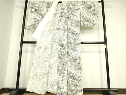 平和屋着物▽上質な小紋　単衣　陶器花蝶文　正絹　逸品　未使用　DABE4327az