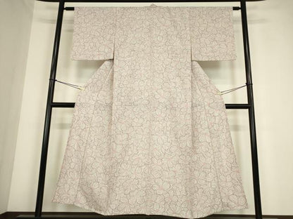 平和屋着物▽伝統工藝蒔糊小紋　単衣　花尽くし　反端付き　正絹　逸品　未使用　DABE4328az
